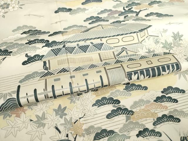 平和屋着物●本場染大島紬 訪問着 風景文 正絹 逸品 AABE0289ck