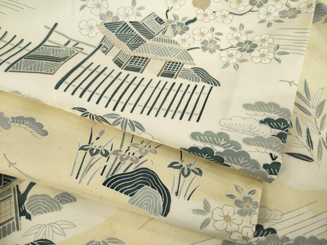 平和屋着物●本場染大島紬 訪問着 風景文 正絹 逸品 AABE0289ck