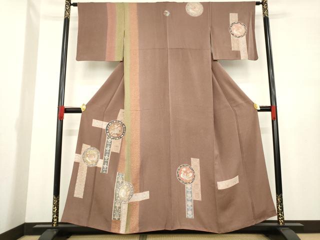 平和屋着物●訪問着 狩猟花鳥文 正絹 逸品 AABE0293ck