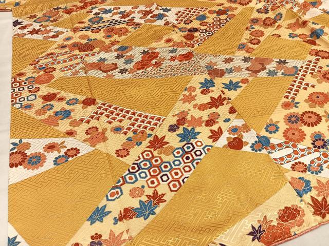 平和屋着物■上質な小紋 刺繍 草花文 金彩 正絹 逸品 AABE0369oa
