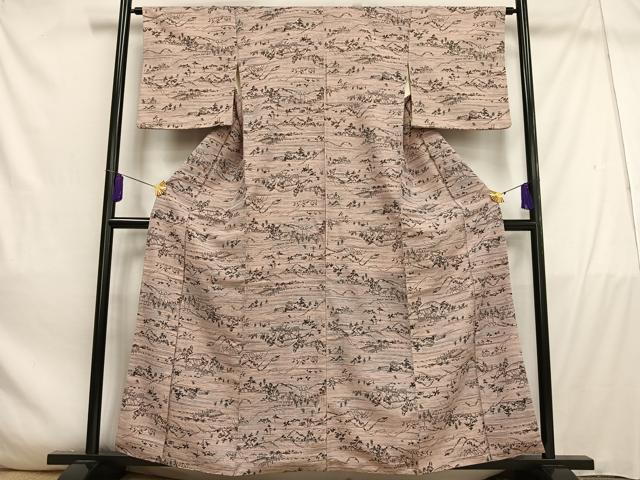 平和屋着物■上質な小紋 手描き 風景人物文 正絹 逸品 AABE0405oa