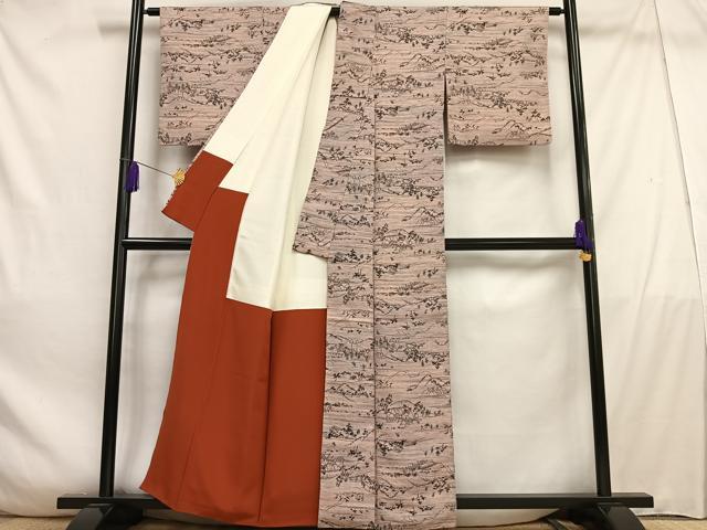 平和屋着物■上質な小紋 手描き 風景人物文 正絹 逸品 AABE0405oa