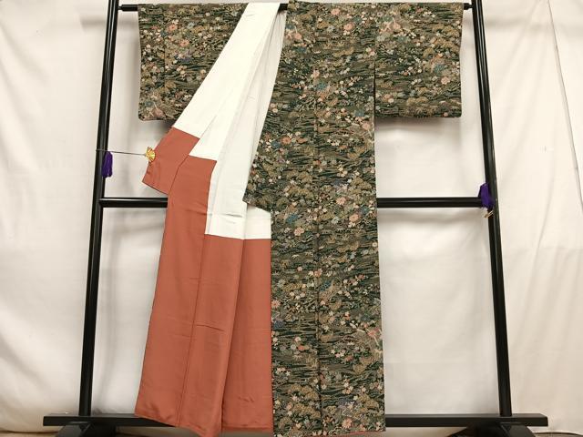 平和屋着物■上質な小紋 風景草花文 正絹 逸品 AABE0411oa