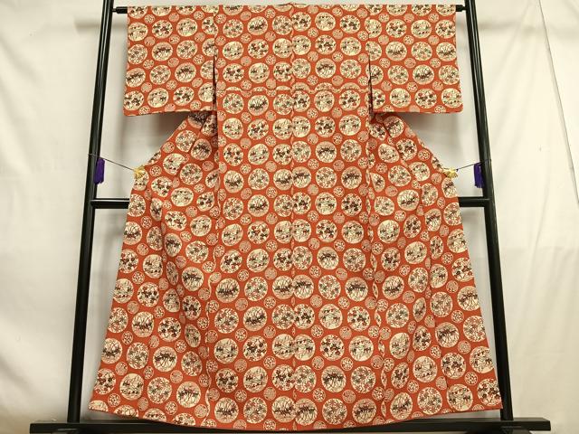 平和屋着物■上質な小紋 型染め 草花文 紬地 正絹 逸品 AABE0419oa