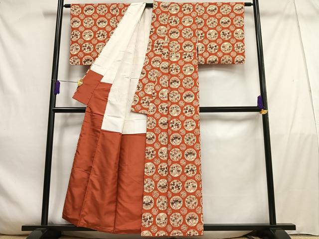 平和屋着物■上質な小紋 型染め 草花文 紬地 正絹 逸品 AABE0419oa