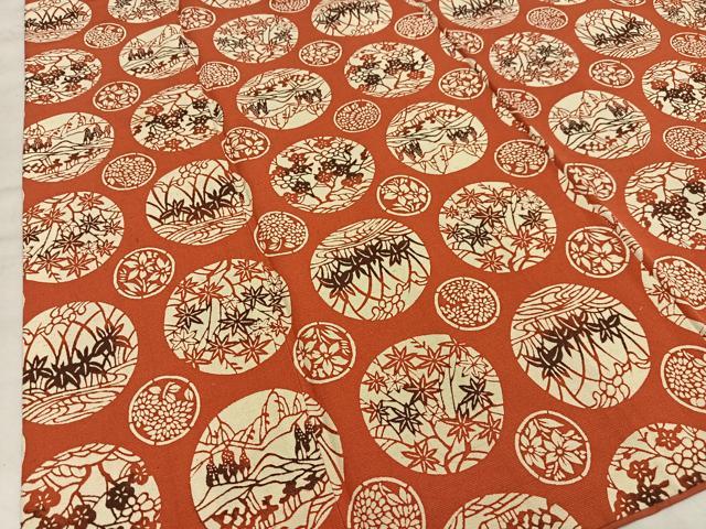 平和屋着物■上質な小紋 型染め 草花文 紬地 正絹 逸品 AABE0419oa