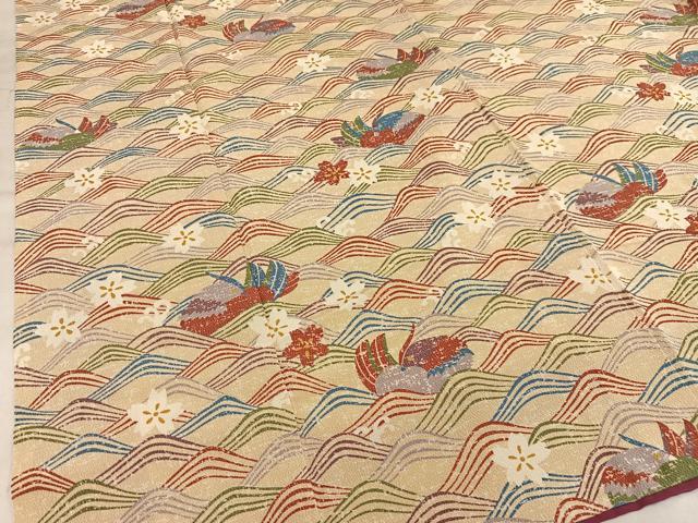 平和屋着物■上質な小紋 鴛鴦花文 鬼しぼ縮緬 正絹 逸品 AABE0505oa