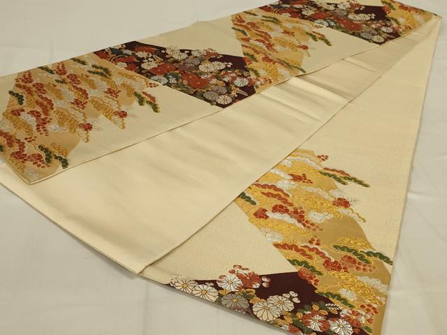 平和屋着物◎六通柄袋帯 唐織 切嵌花松文 金銀糸 正絹 逸品 AABE0521ou