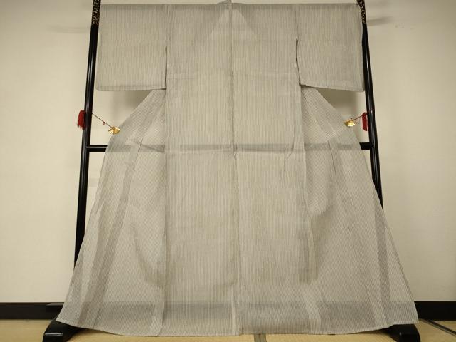 平和屋着物*夏物 本場小千谷ちぢみ 縞 麻 逸品 AABE0634jd