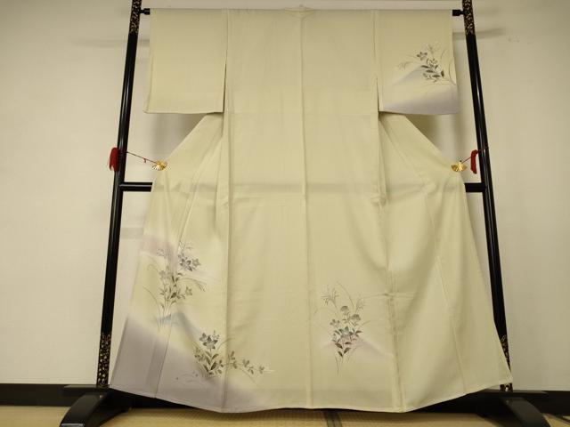 平和屋着物*夏物 訪問着 縦絽 風景草花文 暈し染め 正絹 逸品 AABE0655jd