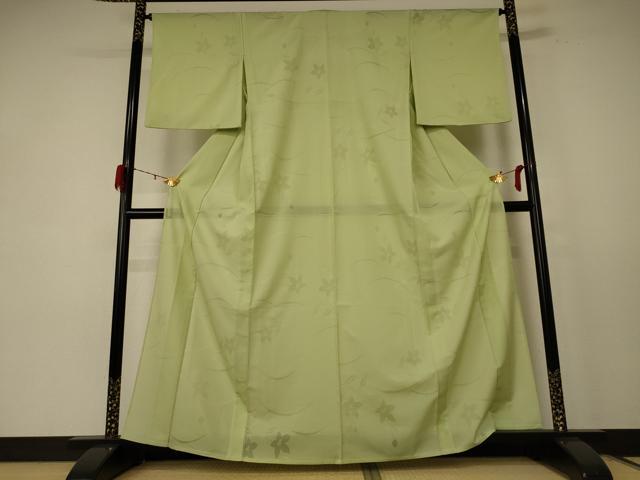 平和屋着物＊夏物 色無地 縦絽 芝花紋紗 若菜色 正絹 逸品 AABE0658jd