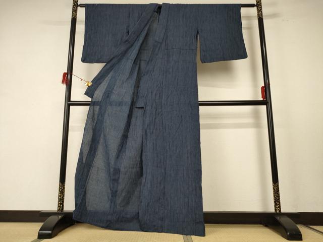 平和屋着物*夏物 小紋 紗 縞 AABE0676jd