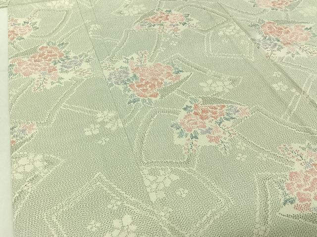 平和屋着物▽本塩沢 単衣 草花文 正絹 逸品 AABE0681jh
