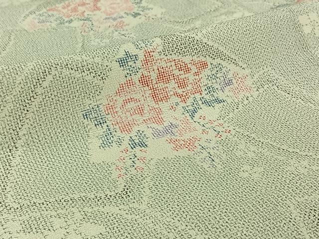 平和屋着物▽本塩沢 単衣 草花文 正絹 逸品 AABE0681jh