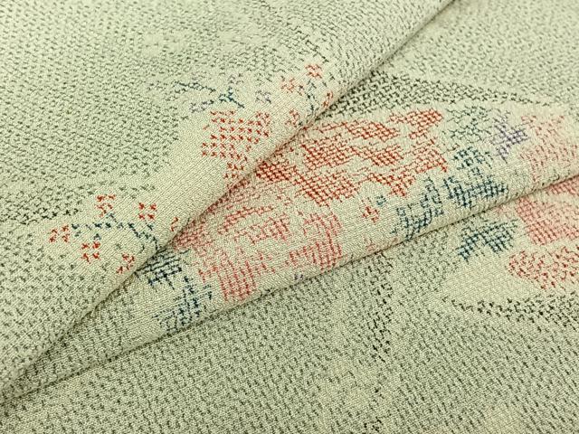 平和屋着物▽本塩沢 単衣 草花文 正絹 逸品 AABE0681jh