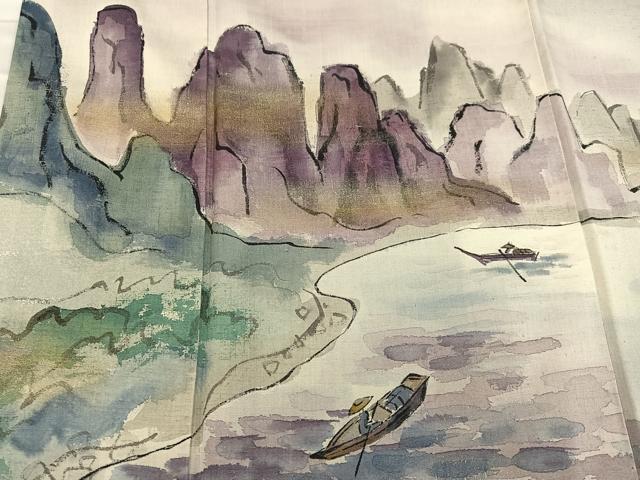 平和屋着物●訪問着 作家物 紬地 手描き 人物風景文 暈し染め 金銀彩 正絹 逸品 AABE0746ph