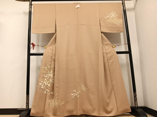 平和屋着物●訪問着 駒刺繍 草花文 金彩 正絹 逸品 AABE0767ph