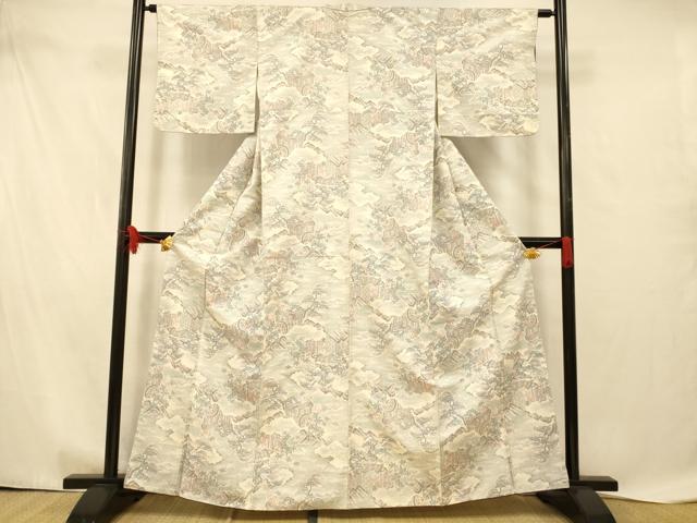 平和屋着物■上質な紬 御所車風景文 正絹 逸品 AABE1009fw