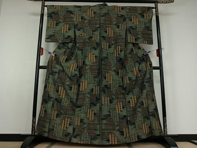 平和屋着物▽上質な紬 単衣 吉祥花文 正絹 逸品 AABE1161jh