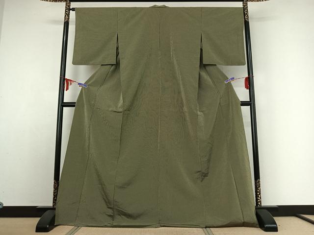 平和屋着物▽お召 単衣 縞 ロング丈 正絹 逸品 AABE1170jh
