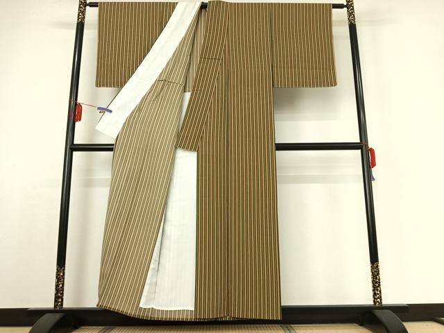 平和屋着物▽上質な小紋 単衣 縞 正絹 逸品 AABE1176jh