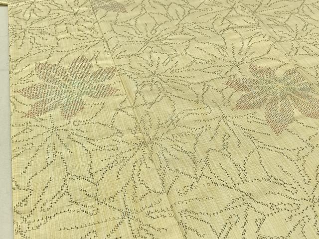 平和屋着物▽上質な紬 単衣 草葉文 正絹 逸品 AABE1178jh