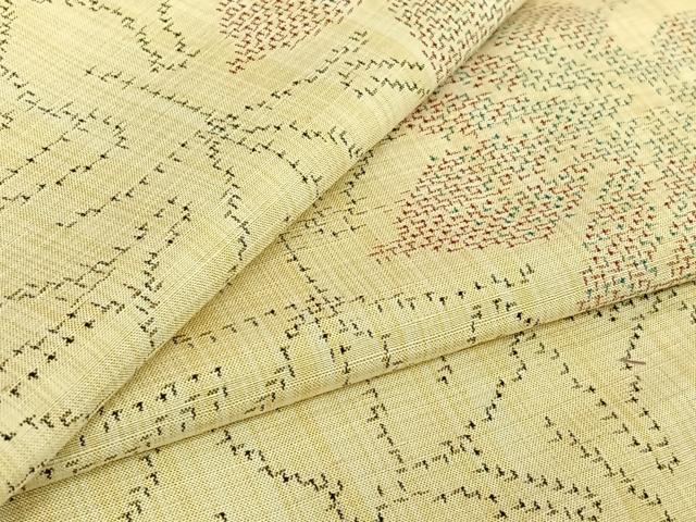 平和屋着物▽上質な紬 単衣 草葉文 正絹 逸品 AABE1178jh