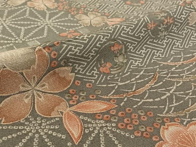 平和屋着物▽上質な小紋 単衣 吉祥花文 正絹 逸品 AABE1180jh