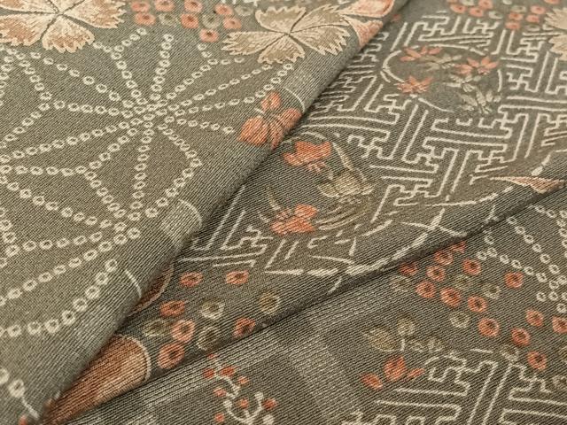 平和屋着物▽上質な小紋 単衣 吉祥花文 正絹 逸品 AABE1180jh