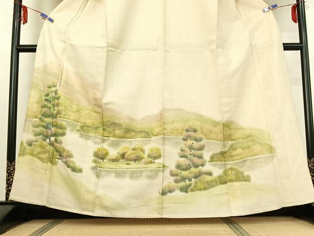 平和屋着物▽訪問着 単衣 手描き 風景文 正絹 逸品 AABE1181jh