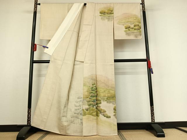 平和屋着物▽訪問着 単衣 手描き 風景文 正絹 逸品 AABE1181jh
