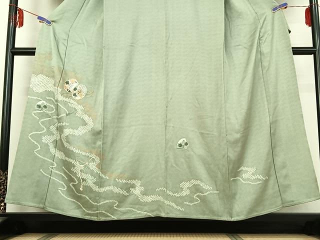 平和屋着物▽訪問着 単衣 絞り 刺繍 流水花鼓文 金彩 正絹 逸品 AABE1182jh