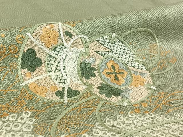 平和屋着物▽訪問着 単衣 絞り 刺繍 流水花鼓文 金彩 正絹 逸品 AABE1182jh