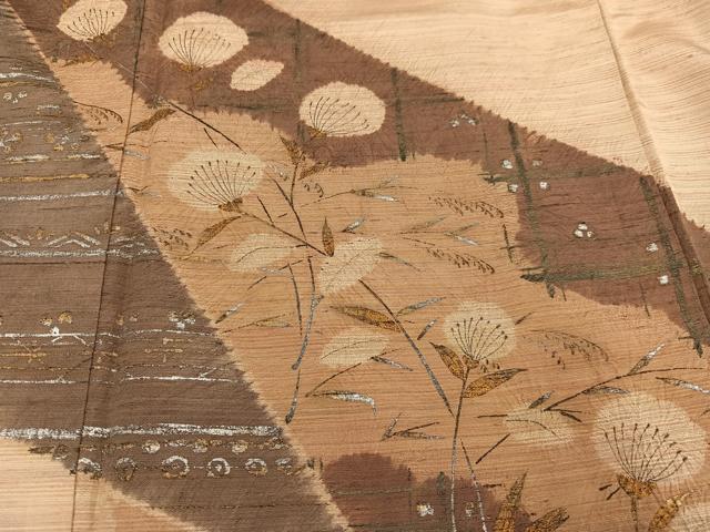 平和屋着物●訪問着 紬地 草花文 金銀彩 正絹 逸品 AABE1213ph