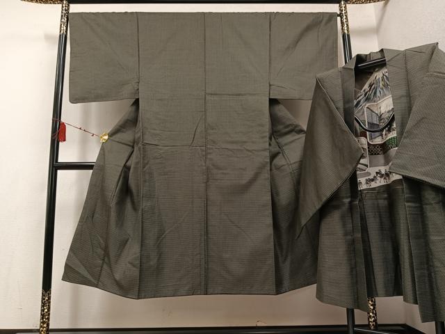 平和屋着物●男性 お召 アンサンブル 亀甲柄 正絹 逸品 AABE1233ph