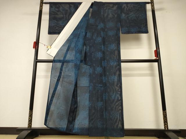 平和屋着物*夏物 小紋 縦絽 草花文 正絹 逸品 AABE1298jd