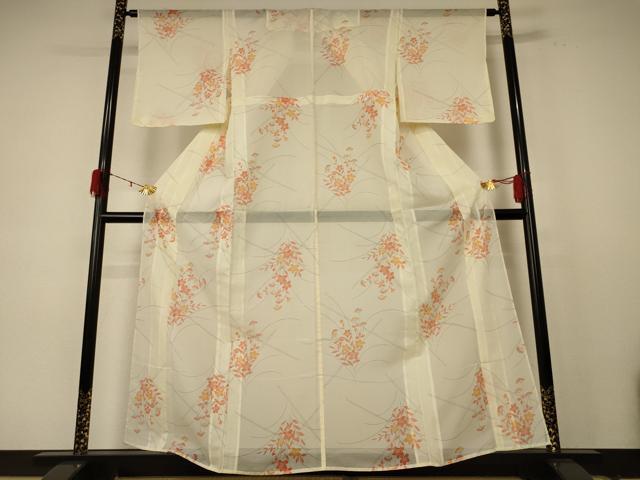 平和屋着物*夏物 小紋 絽 草花文 洗える着物 AABE1347jd