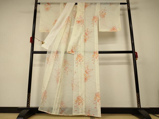 平和屋着物*夏物 小紋 絽 草花文 洗える着物 AABE1347jd