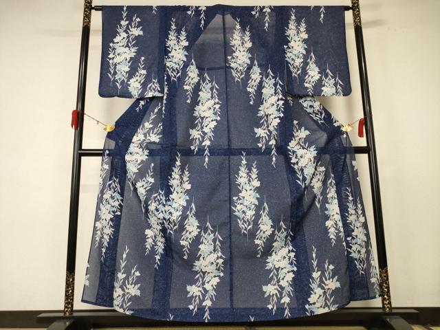 平和屋着物*夏物 小紋 絽 草花文 洗える着物 AABE1354jd