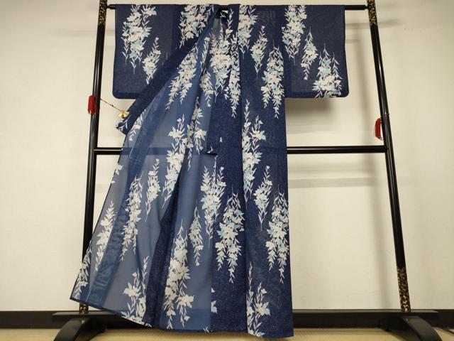 平和屋着物*夏物 小紋 絽 草花文 洗える着物 AABE1354jd