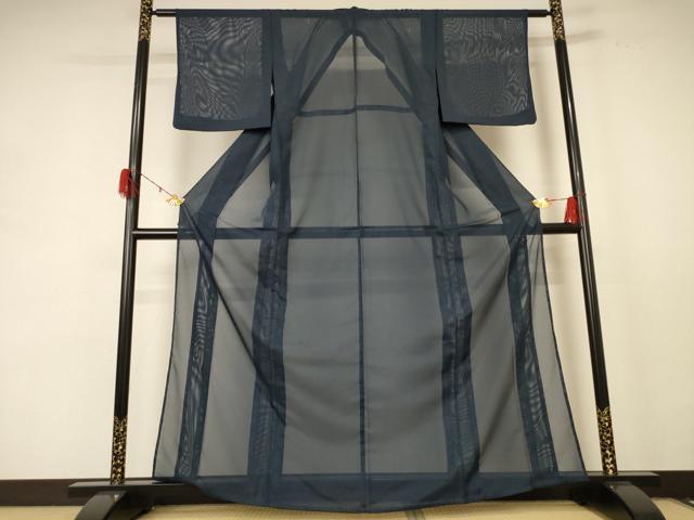 平和屋着物*夏物 色無地 絽 藍鉄色 洗える着物 AABE1367jd