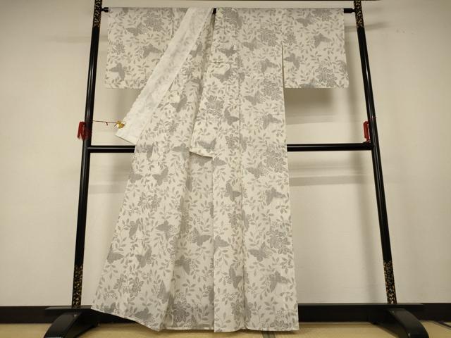 平和屋着物*夏物 小紋 紗 花蝶文 洗える着物 AABE1386jd