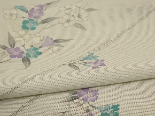平和屋着物*夏物 小紋 絽 草花文 銀彩 洗える着物 AABE1400jd