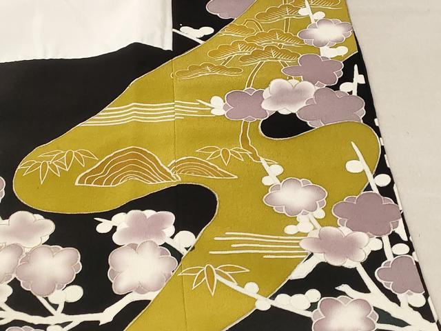 平和屋着物■豪華黒留袖 駒刺繍 風景枝花文 金彩 正絹 逸品 AABE1486st