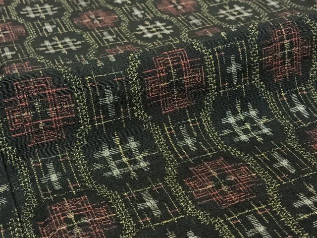 平和屋着物▽上質な紬 単衣 幾何学文様 正絹 逸品 AABE1570jh
