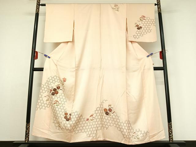 平和屋着物▽訪問着 単衣 刺繍 草花文 金彩 正絹 逸品 AABE1571jh
