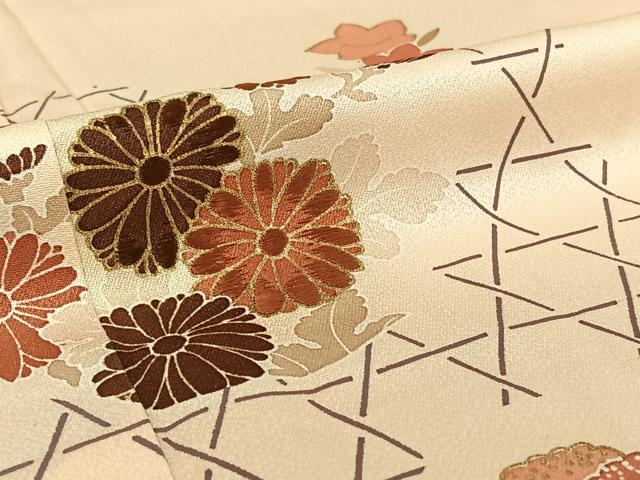 平和屋着物▽訪問着 単衣 刺繍 草花文 金彩 正絹 逸品 AABE1571jh