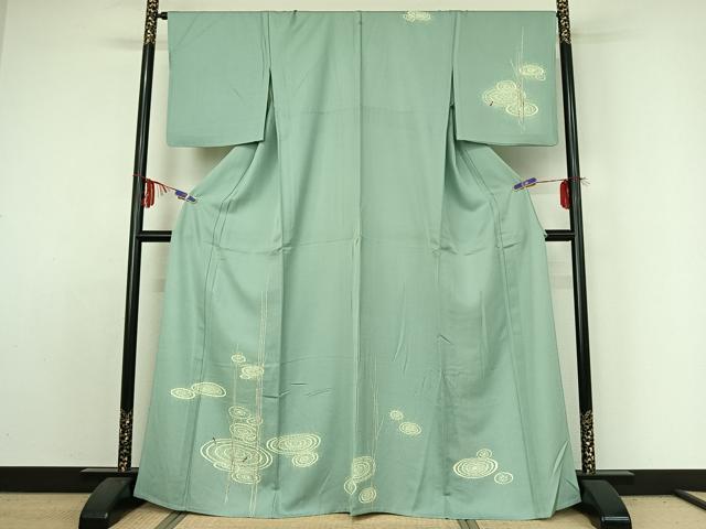 平和屋着物▽訪問着 単衣 流水文 魚 正絹 逸品 AABE1581jh