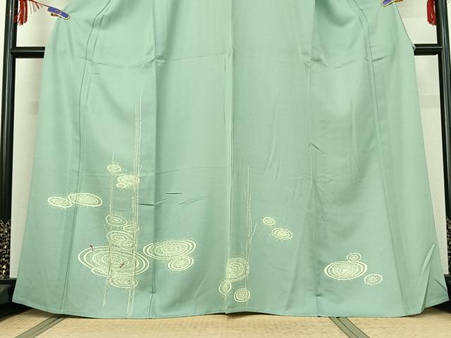 平和屋着物▽訪問着 単衣 流水文 魚 正絹 逸品 AABE1581jh