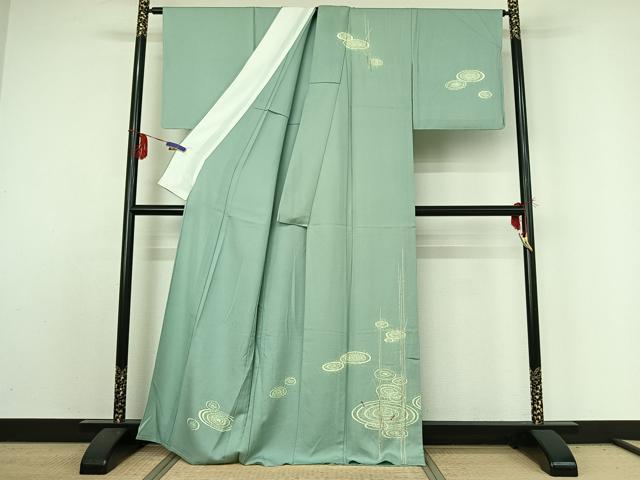 平和屋着物▽訪問着 単衣 流水文 魚 正絹 逸品 AABE1581jh